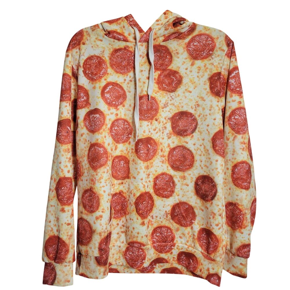 Pepperoni Pizza Graphic Hoodie Pullover Mens S/M w/ hood and front pouch/pocket